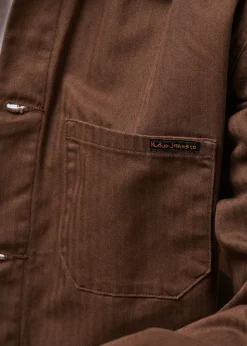 Veste en coton bio | marron "buddy herringbone chore jacket - walnut"