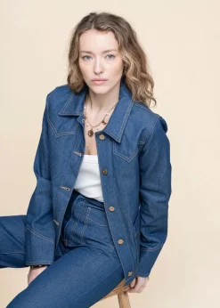 Veste en jean brut en coton bio - kelly western jacket 70's blue denim