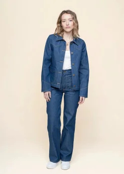 Veste en jean brut en coton bio - kelly western jacket 70's blue denim