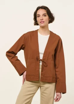 Veste légère en coton bio | marron "kimono jacket organic cotton - hazel brown"