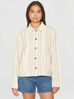 Veste légère en coton bio | rayé blanc et beige "jacquard woven overshirt beige stripe"