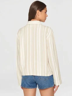 Veste légère en coton bio | rayé blanc et beige 