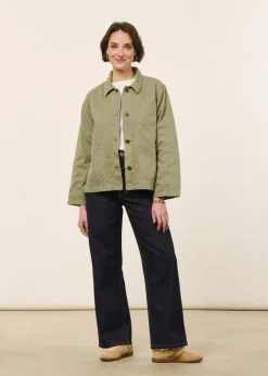 Veste légère en coton bio | vert "lovis herringbone jacket - pale green"