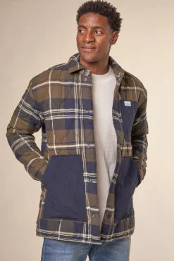 Veste matelassée en coton bio et matière recyclée | carreaux "checked quilted overshirt green check"