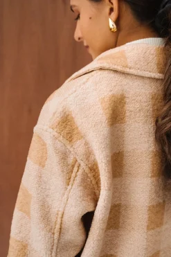 Veste polaire en matière recyclée | carreaux beige "hoben - mustard check"