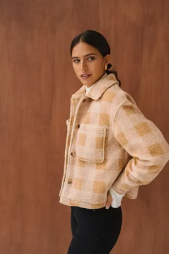 Veste polaire en matière recyclée | carreaux beige "hoben - mustard check"