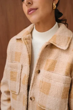 Veste polaire en matière recyclée | carreaux beige 